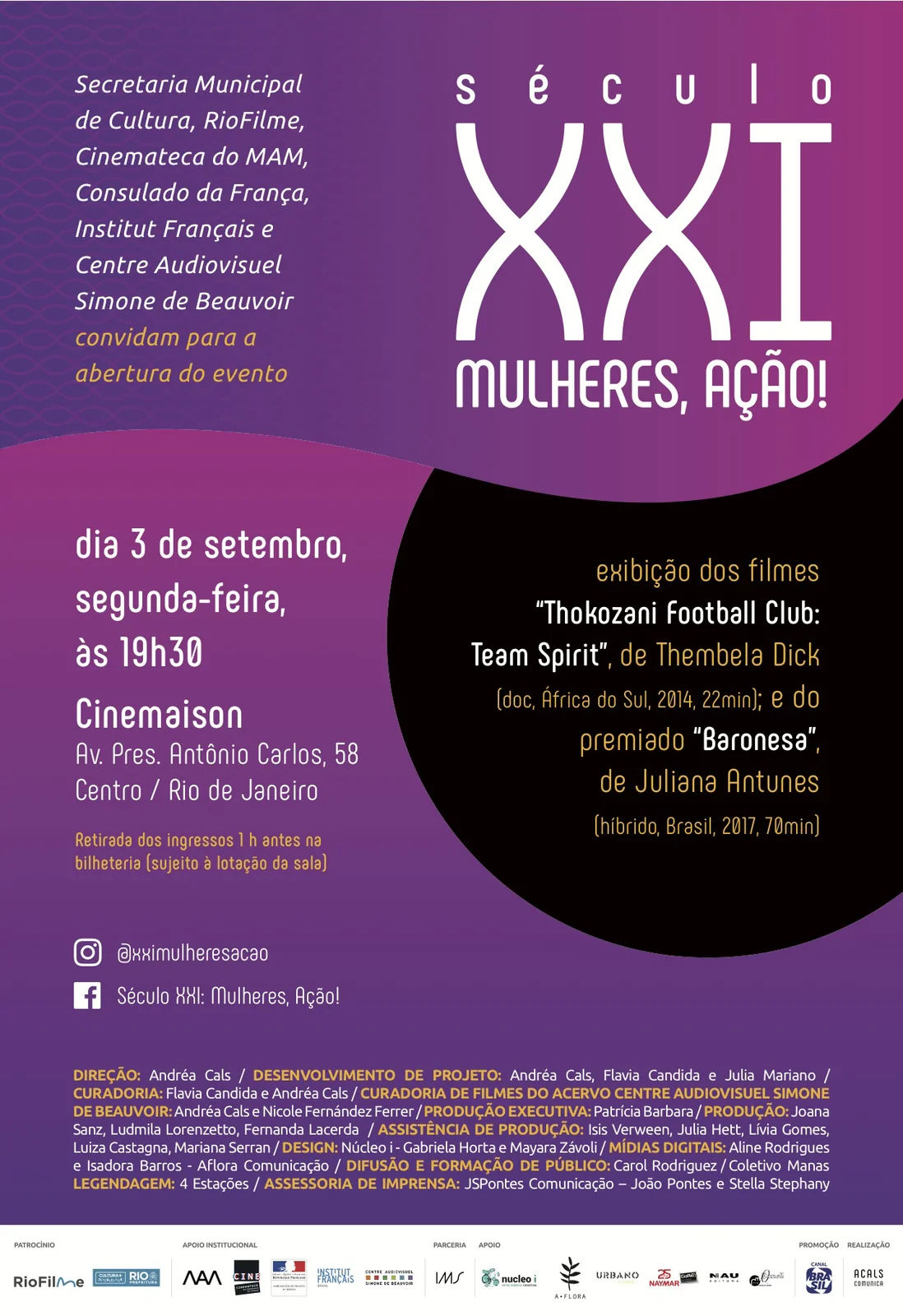 Convite evento "Século XXI Mulheres, Ação!" com Produção de Ludmila Lorenzetto